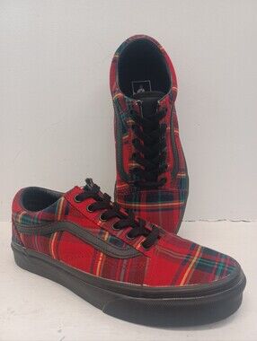 Vans Old Skool Red Plaid Tartan Low-Top Skateboard Sneakers Women's Size 7